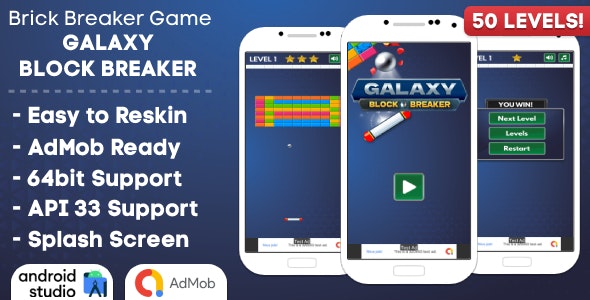 Galaxy Block Breaker – Brick Breaker Game Android Studio Project with AdMob Ads + Ready to Publish