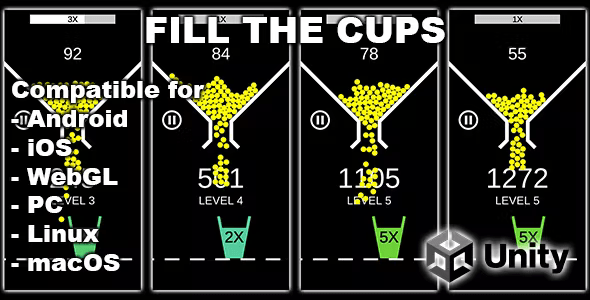 Fill The Cups (Unity Game With AdMob Ads) – One touch hypercasual android and iOS game