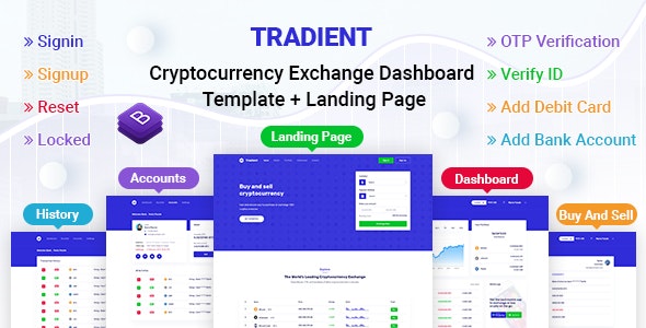 Tradient – Cryptocurrency Exchange Dashboard Template + Landing Page