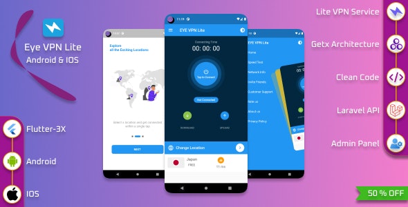 EYE VPN Lite Flutter VPN Application With Web Admin Panel