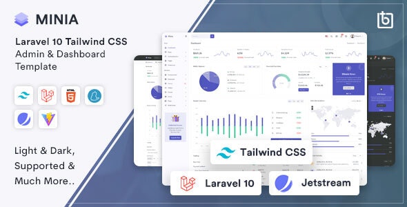 Minia – Laravel 10 Tailwind CSS Admin  Dashboard Template