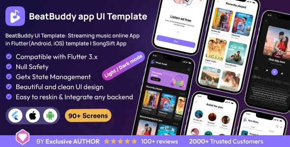 BeatBuddy UI Template: Streaming music online App in Flutter(Android, iOS) template | SongSift App