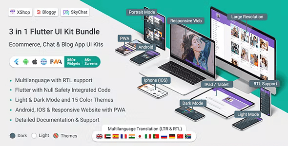3 apps in 1 Flutter Ui Kit Bundle (Ecommerce, Chat and Blog)