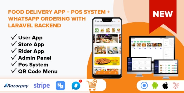 Food Delivery App + POS System + WhatsApp Ordering – Complete SaaS Solution (ionic 5 & Laravel)