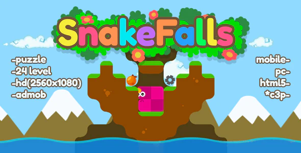 SnakeFalls – puzzle. html5, mobile (admob), pc. Construct 3