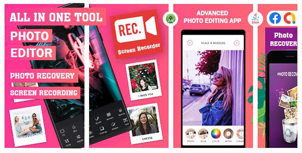 All in one tool Photo Editing, Screen Recording and Photo Recovering App Source code