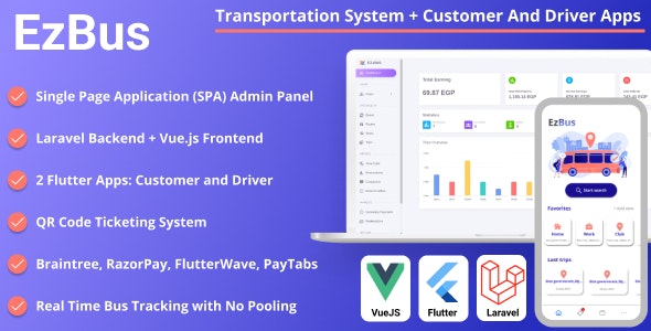 EZBus – Transportation Management Solution – Two Flutter Apps + Backend + Admin panel