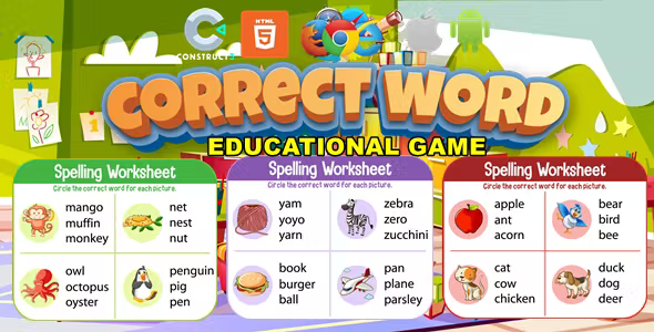 Correct Word For Kids – Educational Game – HTML5/Mobile (C3P)