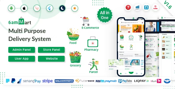 6amMart – Multivendor Food, Grocery, eCommerce, Parcel, Pharmacy delivery app with Admin  Website 2.9.1