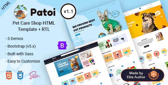 Patoi – Pet Care Shop eCommerce HTML Template