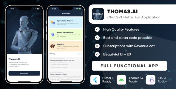 Thomas.AI : ChatGPT by OpenAI : Flutter full application for android  iOS