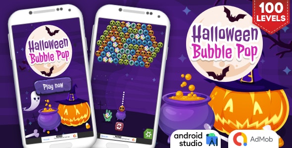 Halloween Bubble Pop – Bubble Shooter Game Android Studio Project with AdMob Ads + Ready to Publish