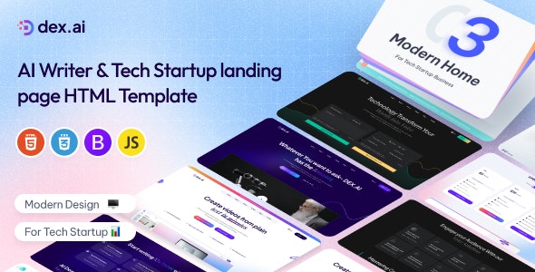 Dex.AI – AI Writer  Tech Startup Landing Page Template