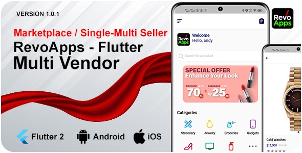 Revo Apps Multi Vendor – Flutter Marketplace E-Commerce Full App Android iOS