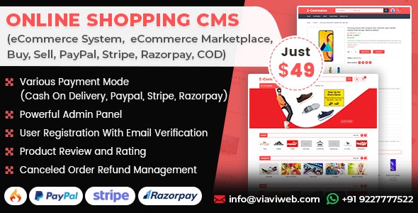 Online Shopping CMS (eCommerce System,  eCommerce Marketplace, Buy, Sell, PayPal, Stripe, COD)