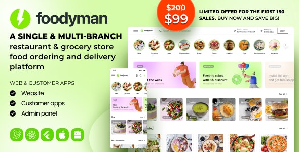 Foodyman – Single (Multi-Branch) Restaurant & Grocery Food Ordering & Delivery Platform