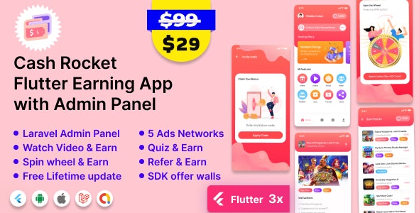 Cash Rocket – Flutter Online Earning App with Admin Panel