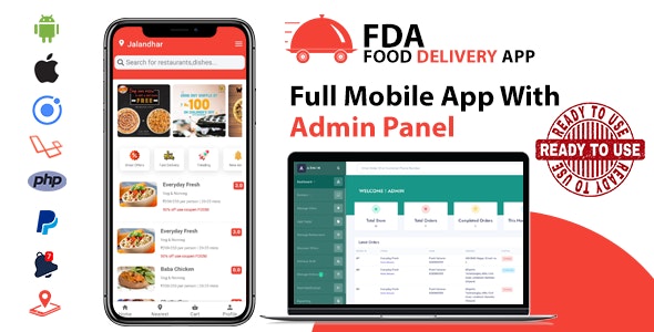 ionic 5 Food delivery App for Android & ios with complete Admin Panel