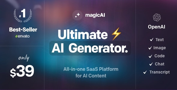 MagicAI – OpenAI Content, Text, Image, Chat, Code Generator as SaaS [Extended Version]