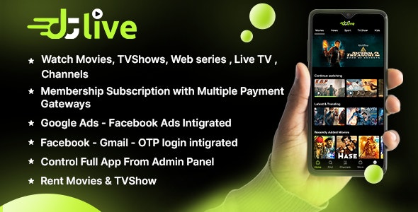 DTLive – Flutter App (Android – iOS – Website – AndroidTV) Movies – TV Series – Live TV Channel OTT [Extended Version]