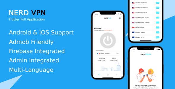 Nerd VPN : Flutter VPN with In App Purchase, Integrated Admin Panel (iOS & Android)