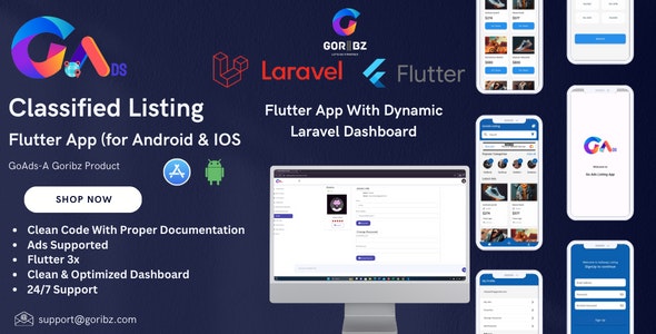 GoAds-Classified Listing Flutter App (for Android  IOS) with Laravel Dashboard