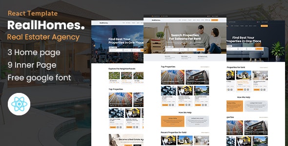 ReallHomes – Real Estate  Property Agency ReactJs Template