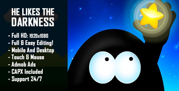 He Likes The Darkness – HTML5 Game + Mobile Version! (Construct 2 / Construct 3 / CAPX)