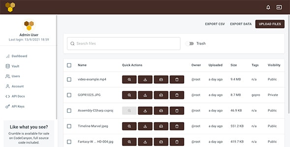 Crumble – Enterprise Cloud Storage – Scalable File Hosting Script – Node.js, React, MongoDB, GridFS