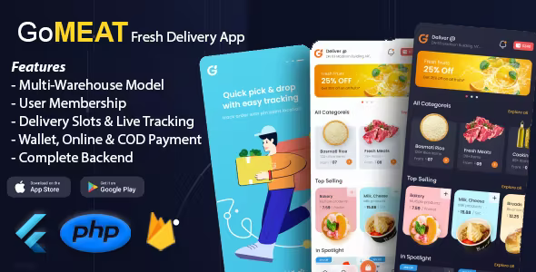 Chicken, Meat, Fish Delivery Flutter App with Admin Panel – GoMeat 1.1