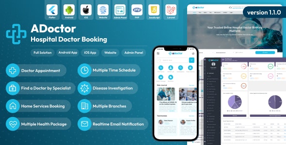 ADoctor – Hospital Doctor Booking Android and iOS App | Website | Admin Panel 1.4.0