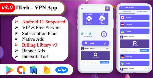 ITech VPN App | VPN unblock Proxy | VPN Secure Servers | Admin Panel | Admob Ads