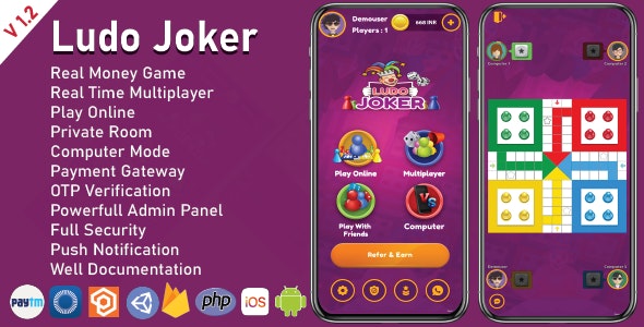 Ludo Joker With Online Multiplayers Real Money Game(Android + IOS)