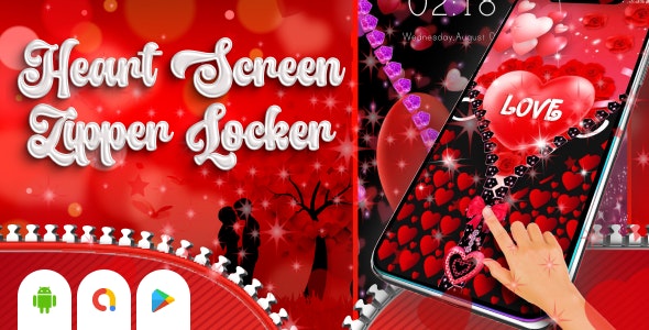 Heart Zipper Lock Screen – Pin Zipper Lock Screen – Screen Lock – Love Zipper Lock Screen