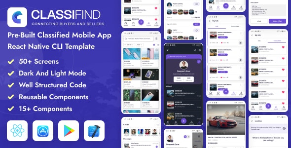 Classifind – React Native CLI Classified Mobile App Template