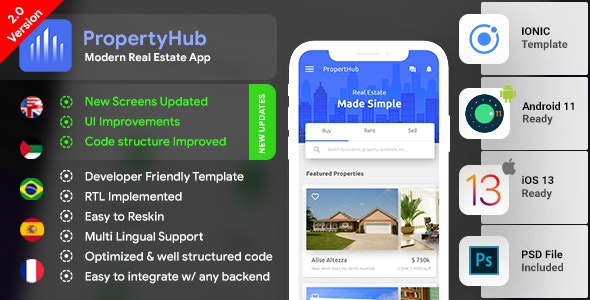 Real Estate Android App Template + Real Estate iOS App Template – PropertyHub (HTML+CSS files IONIC 3)