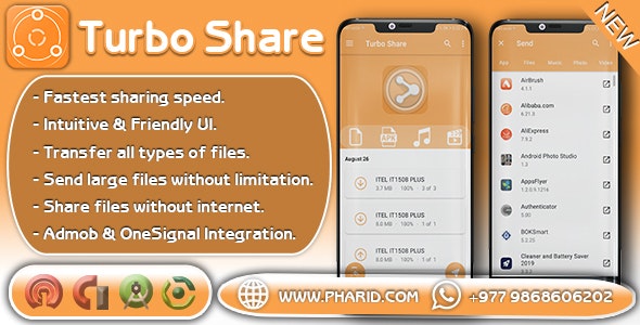 Turbo Share – ShareIt Clone | Transfer & Share | Popular App, Admob & Onesignal Integration