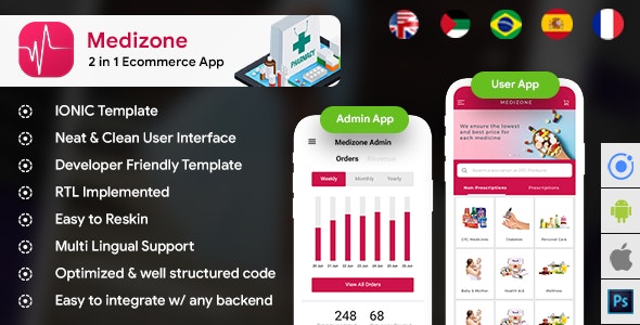 Pharmacy eCommerce Android App + Online medicine iOS App Template – 2 Apps – HTML + CSS IONIC 3