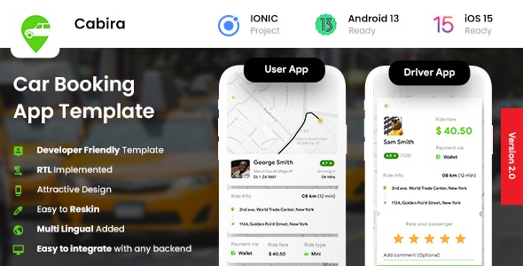 4 App Template| Taxi App | Cab Booking App | Rider App + Driver App | Cabira