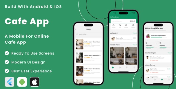 Cafe App – Online Complete Restaurant/Cafe Flutter App | Android | iOS Mobile App Template