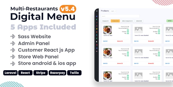 Chef – Multi-restaurant Contact less Digital Menu Admin Panel with – React Native Android + ios