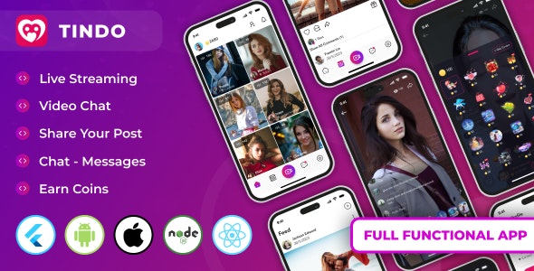 Tindo – Live streaming tango clone, Video call, Chat messages, Post | Flutter app with admin panel