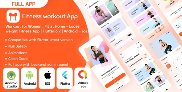 Workout for Women: Fit at Home – Loose weight Fitness with admin panel | Flutter 3.x | Android + ios