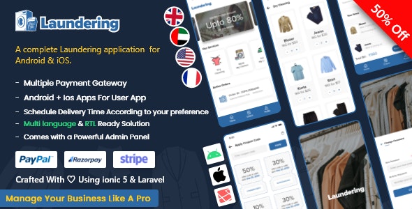 Laundry Android App + Laundry iOS App – Ionic 5 – Full Solution