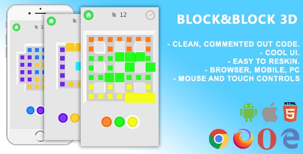 Block&Block 3D. Mobile, Html5 Game .c3p (Construct 3)