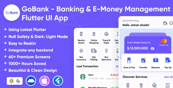 GoBank – Banking & E-Money Management App | FinPay | Finance | Digital Wallet | PayTM | Flutter App