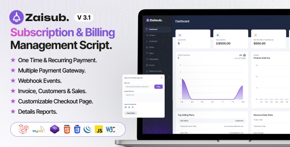 Zaisub – Subscription & Billing Management Laravel Script. 3.8