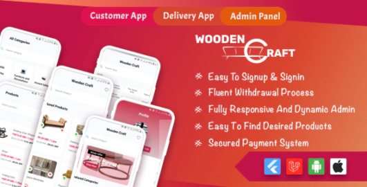 WoodenCraft -Furniture eCommerce Flutter Mobile App with Admin Panel Single Vendor