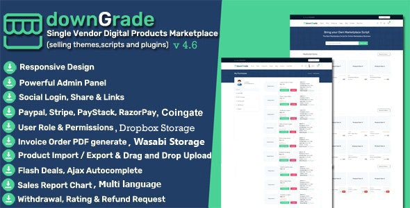 downGrade – Single Vendor Digital Marketplace With Subscription 6.3