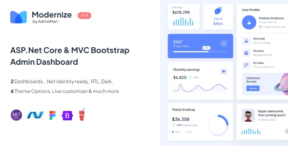 Modernize – ASP.Net Core  MVC Bootstrap Admin Dashboard Template